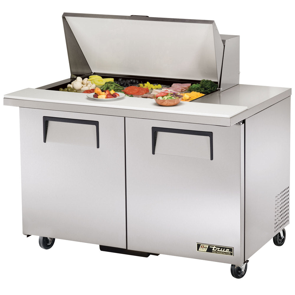True TSSU-48-15M-B-HC 2-Section 2 Door Mega Top Refrigerated Salad/Sandwich Prep Table 48" - Holds (15) 1/6 Size Pans - 115v