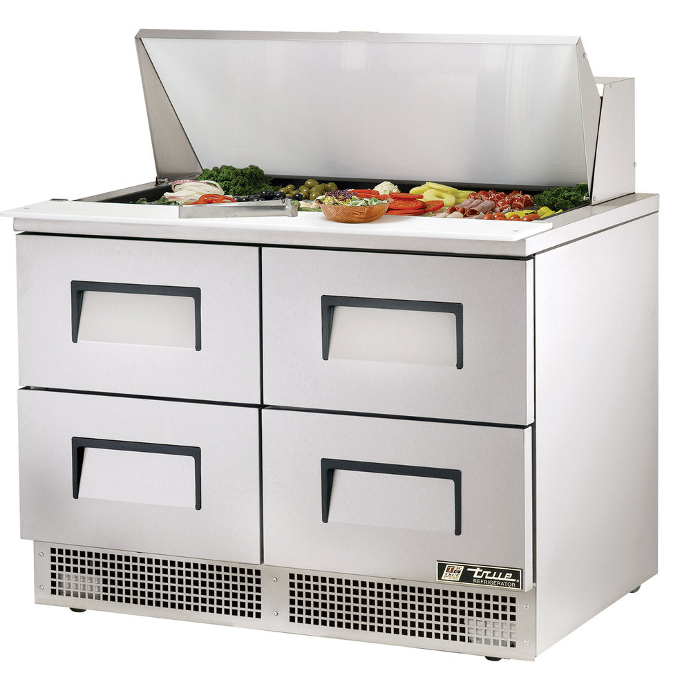 True TFP-48-18M-D-4 2-Section 4 Drawer Refrigerated Salad/Sandwich Prep Table 48"- Holds (30) 1/6 Size Pans - 12 cu. ft. - 115v