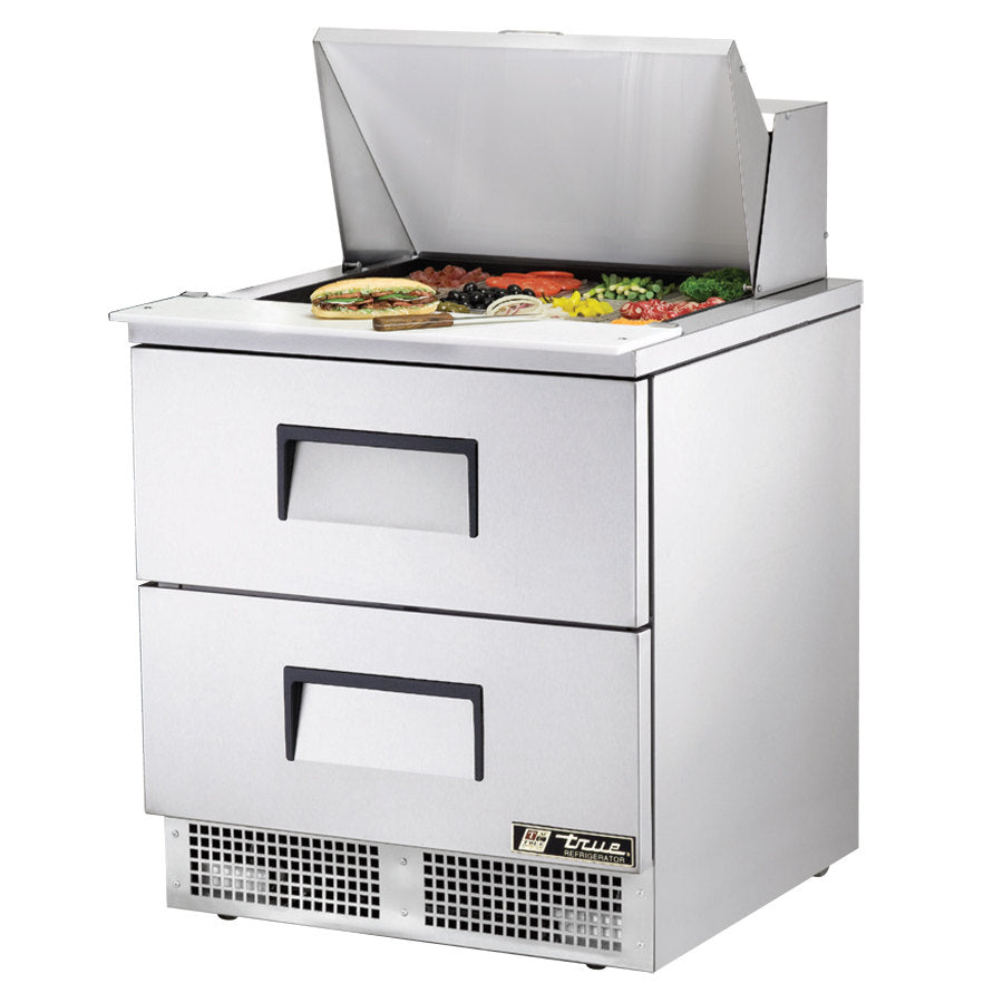 True TFP-32-12M-D-2 1-Section 2 Drawer Refrigerated Salad/Sandwich Prep Table 32" - Holds (30) 1/6 Size Pans - 8.5 cu. ft. - 115v