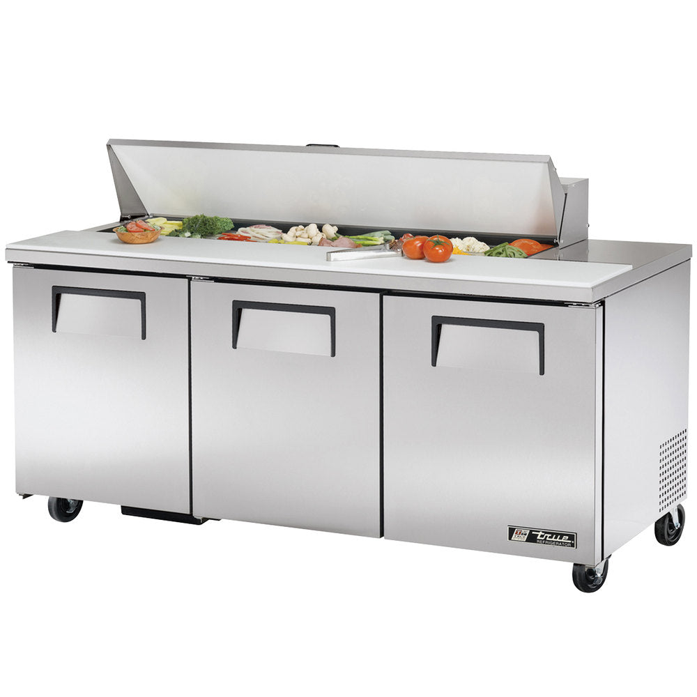 True TSSU-72-16-HC 3-Section 3 Door Refrigerated Salad/Sandwich Prep Table 72" - Holds (18) 1/6 Size Pans - 115v