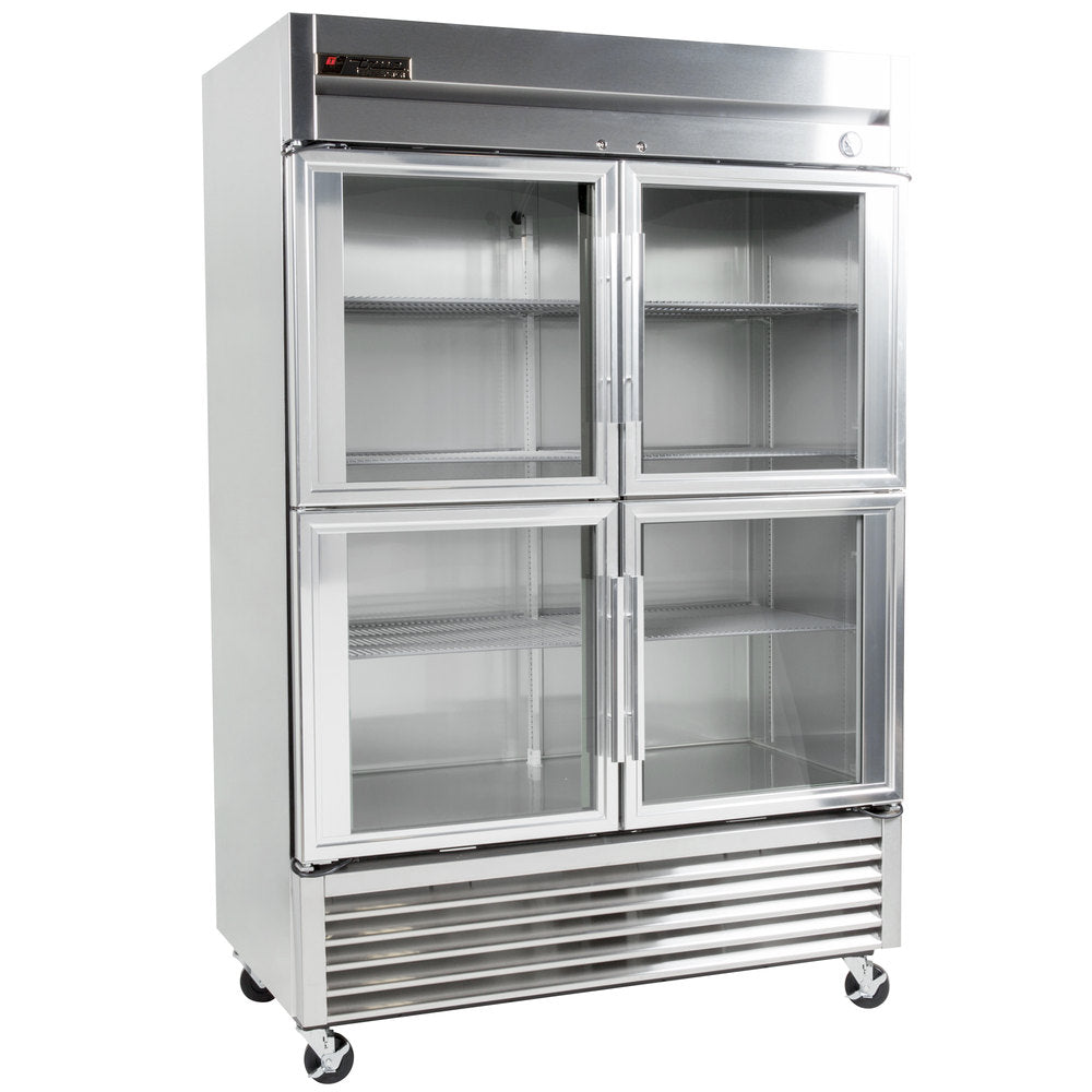 True T-49G-4-HC~FGD01 2-Section Left/Right Hinged 4 Glass Half Door Reach-In Refrigerator 54" - 115v