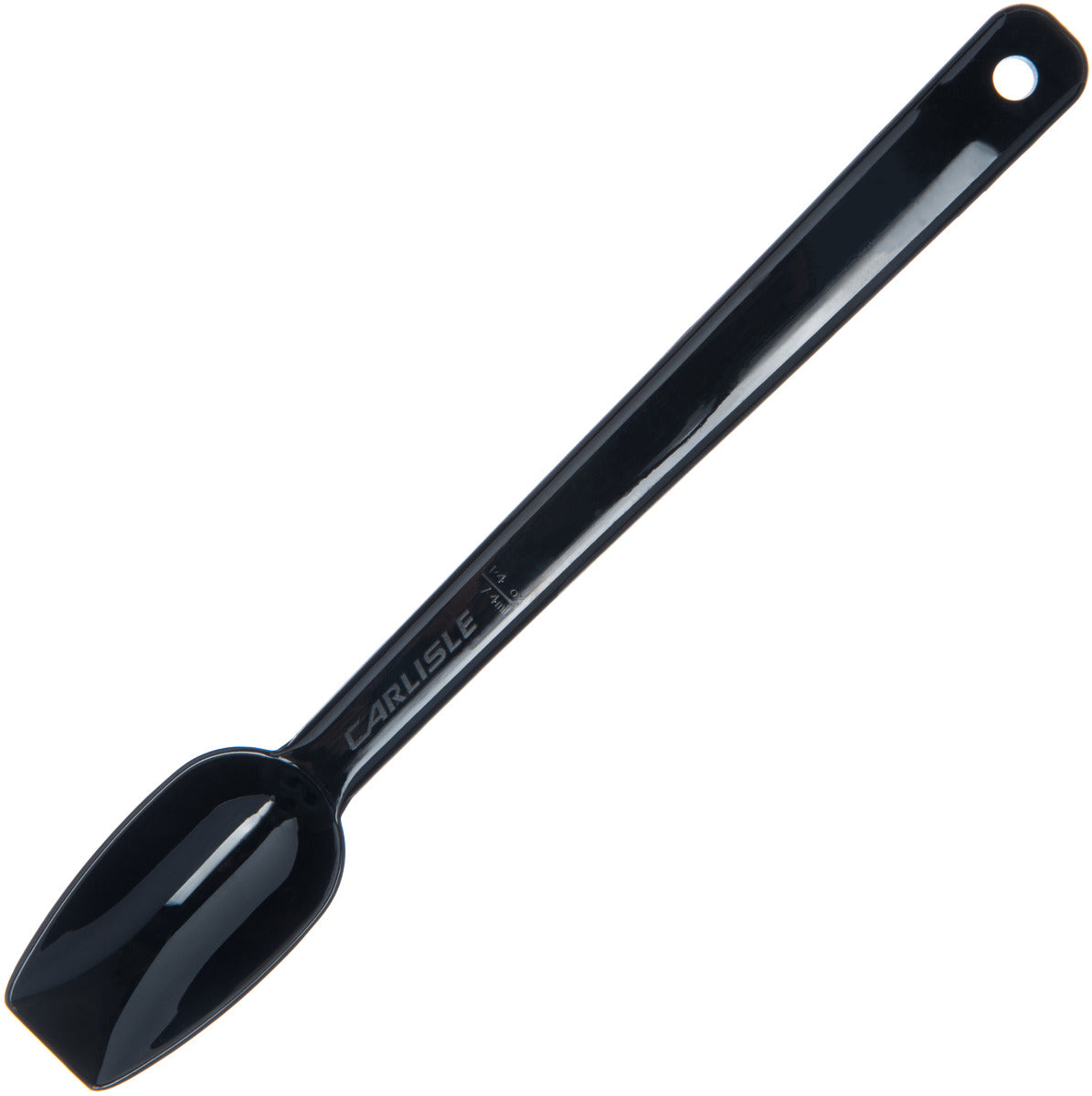 Carlisle 445003 One-Piece Plastic Solid Salad/Buffet Serving Spoon with Notched handle 8" - 1/4 oz. - Black