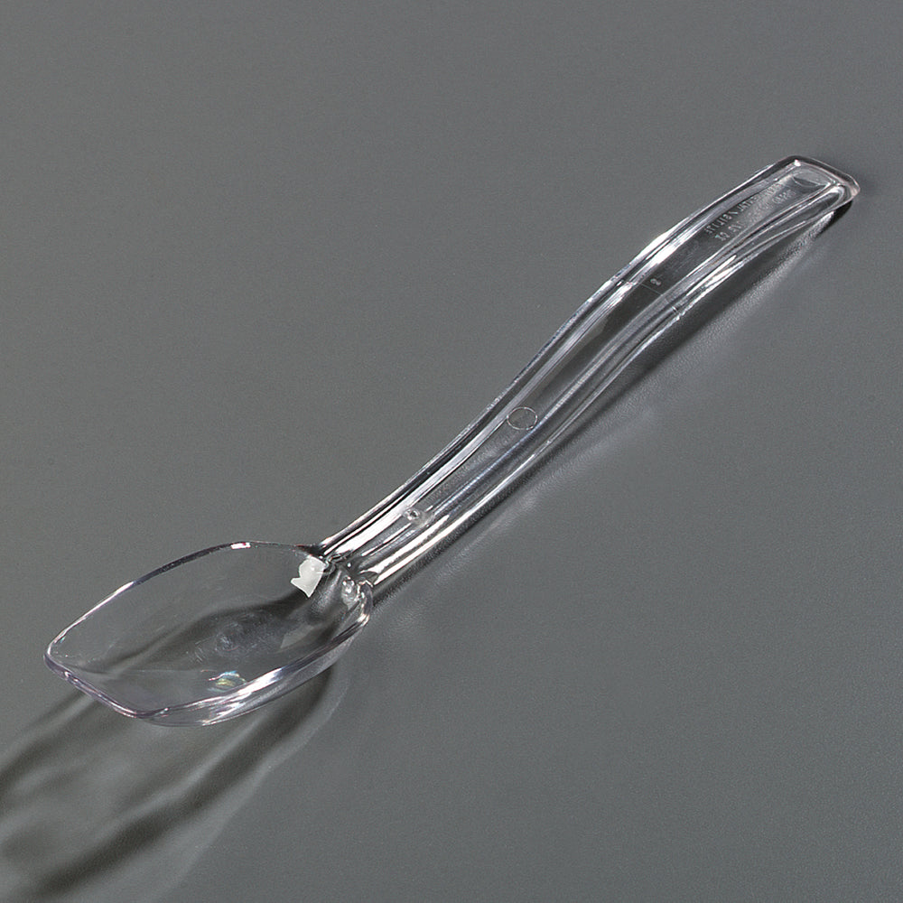 Carlisle 446007 One-Piece Plastic Solid Salad/Buffet Serving Spoon with Notched handle 9" - 1/2 oz. - Clear