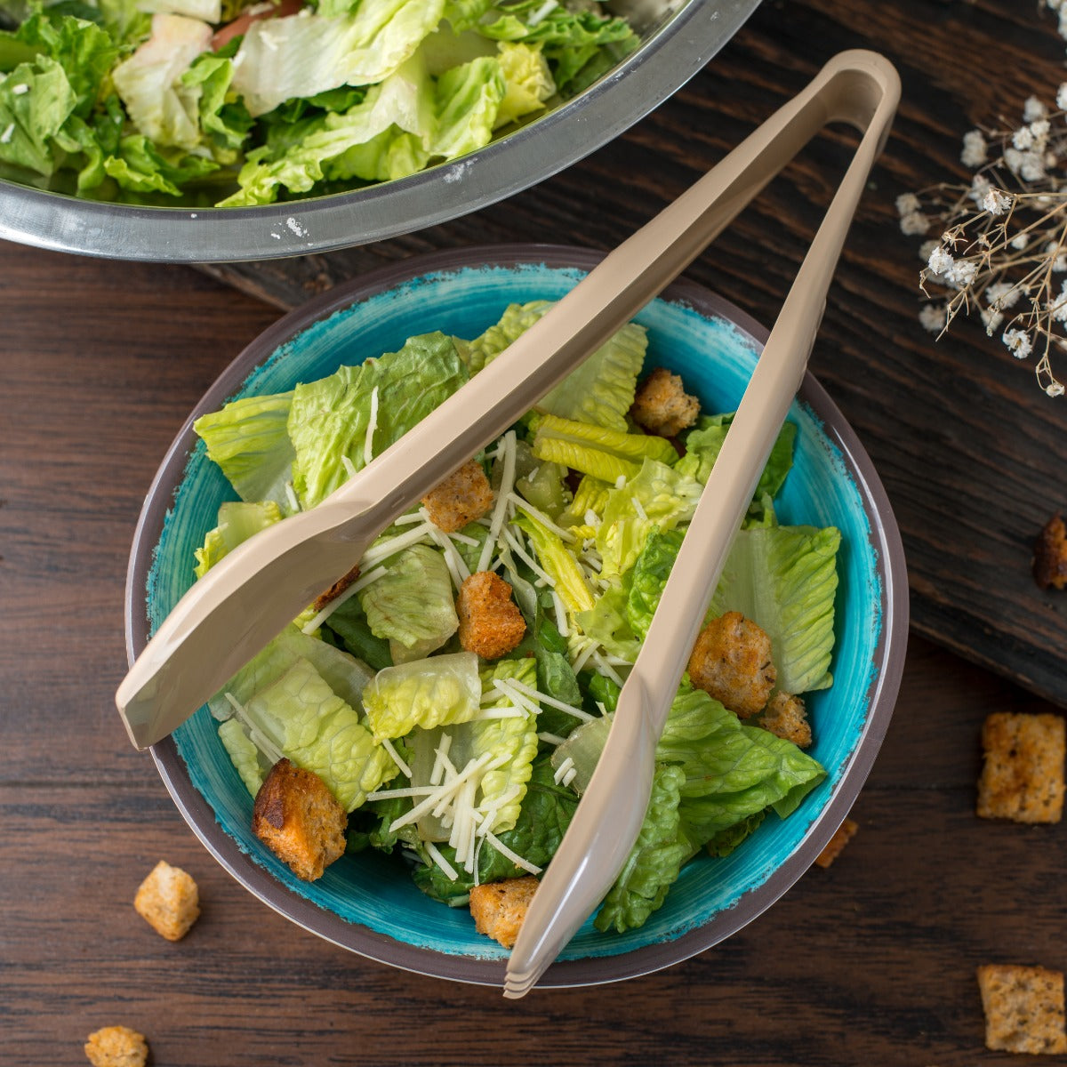 Carlisle 460906 Carly 1-Piece Plastic Salad Tongs 9" - Beige