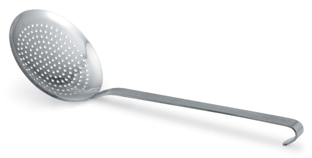 Vollrath 46970 Jacob's Pride Heavy-Duty One-Piece Stainless Steel Round Skimmer with 6" dia. Perforated Blade and 12-5/8" Hooked Handle - 6/Case