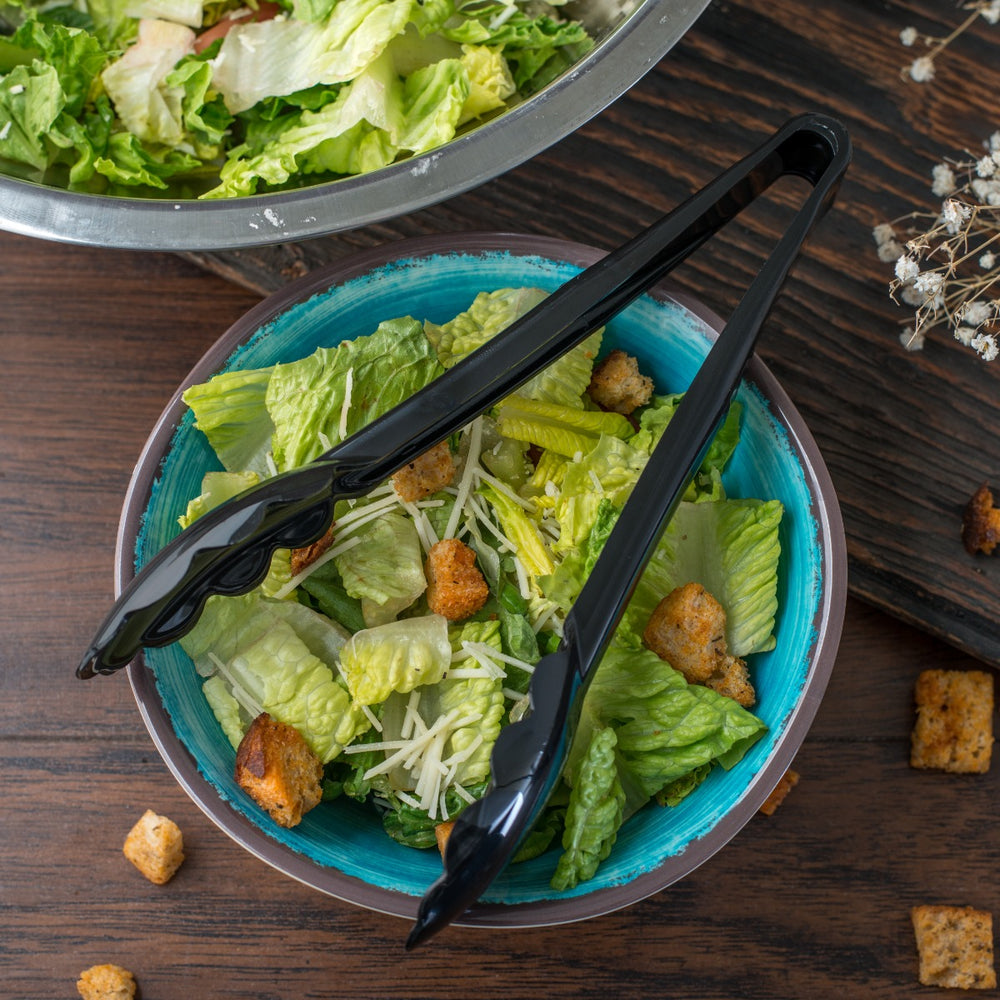 Carlisle 470903 Carly 1-Piece Plastic Scalloped Utility Tongs 9" - Black