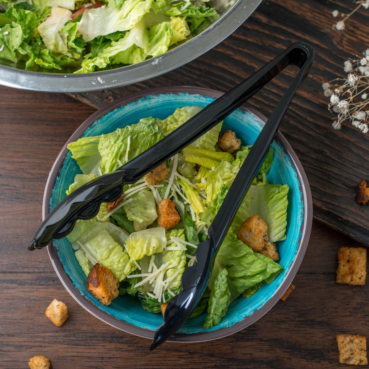 Carlisle 470903 Carly 1-Piece Plastic Scalloped Utility Tongs 9" - Black