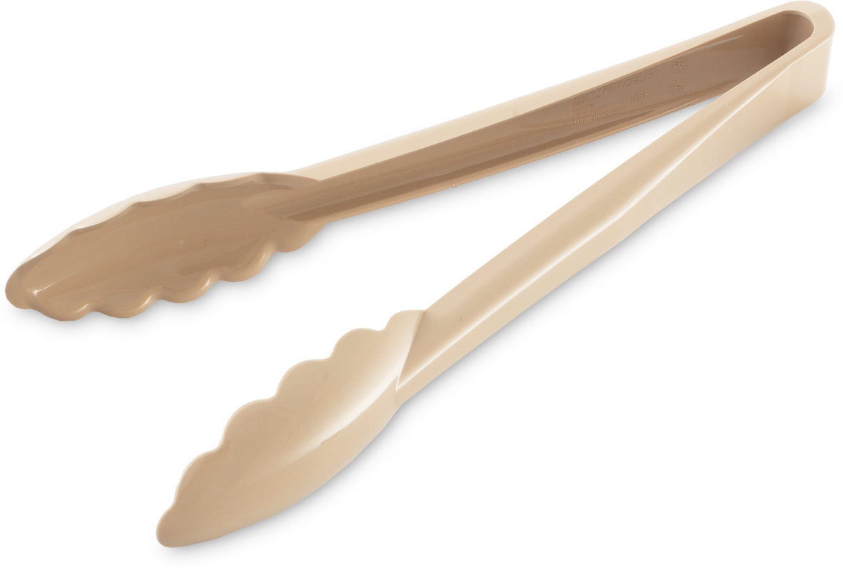 Carlisle 470906 Carly 1-Piece Plastic Scalloped Utility Tongs 9" - Beige