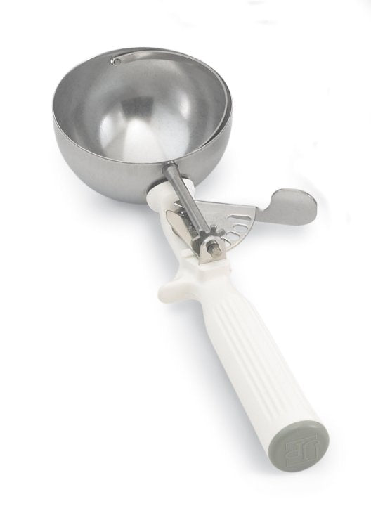 Vollrath 47139 Jacob's Pride Thumb Press Disher with One-Piece White Handle 5-1/3 oz. - Size 6