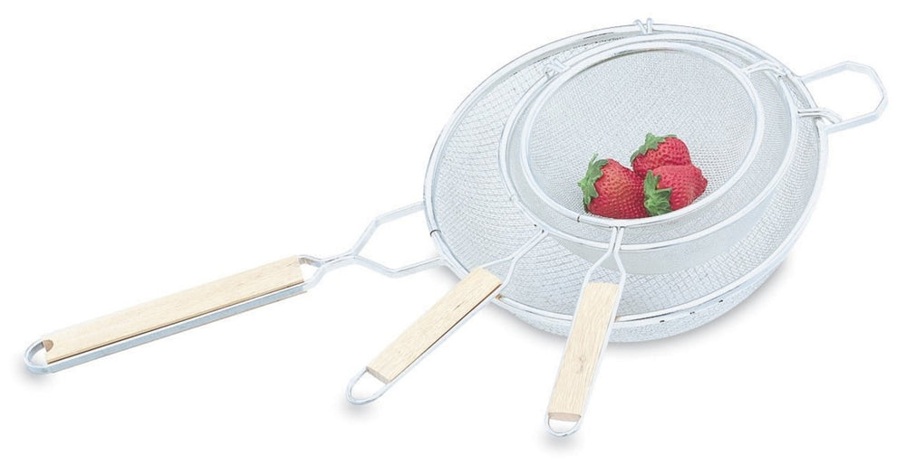 Vollrath 47199 Tinned Wire Medium Double Mesh Strainer with 10-1/4" dia. Bowl and 9" Wood Handle - 12/Case