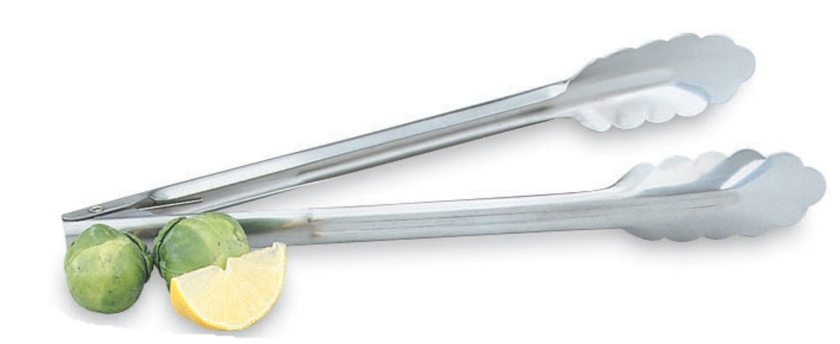 Vollrath 47312 Spring Heavy-Duty Stainless Steel Scalloped Utility Tongs 12"