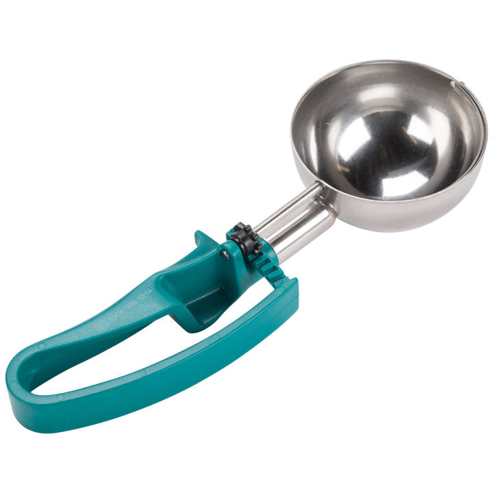 Vollrath 47389 Jacob's Pride Standard Length Disher with Teal Squeeze Handle 6 oz. - Size 5 - 12/Case