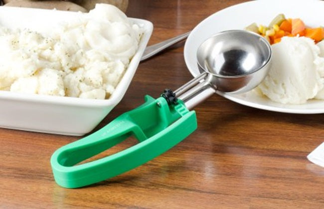 Vollrath 47393 Jacob's Pride Standard Length Disher with Green Squeeze Handle 2.8 oz. - Size 12 - 12/Case