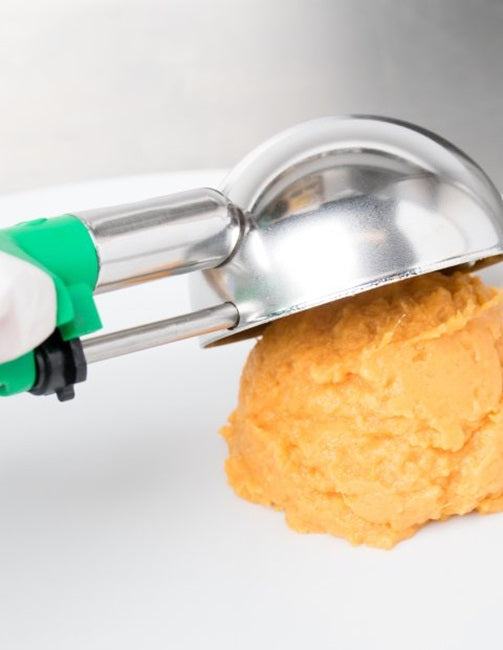 Vollrath 47393 Jacob's Pride Standard Length Disher with Green Squeeze Handle 2.8 oz. - Size 12 - 12/Case