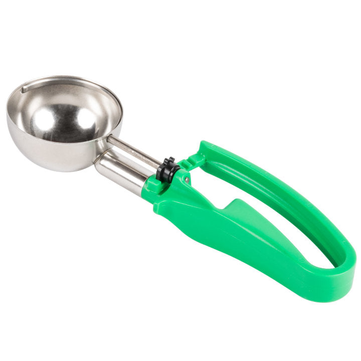 Vollrath 47393 Jacob's Pride Standard Length Disher with Green Squeeze Handle 2.8 oz. - Size 12 - 12/Case