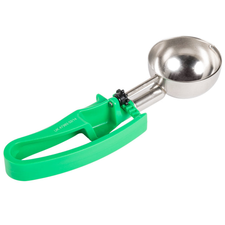 Vollrath 47393 Jacob's Pride Standard Length Disher with Green Squeeze Handle 2.8 oz. - Size 12 - 12/Case