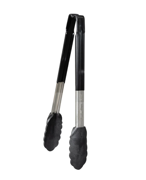 Vollrath 4781222 12"L Stainless Steel Utility Tongs - Black - 12ea/Case