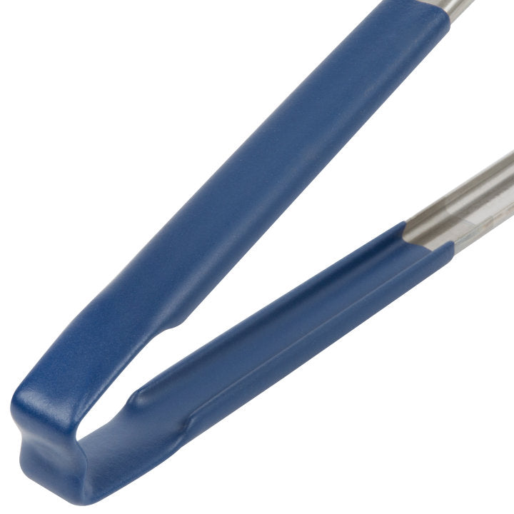 Vollrath 4781230 Jacob's Pride 1-Piece Stainless Steel Scalloped Utility Tongs with Color-Coded Kool-Touch Handle 12" - Blue