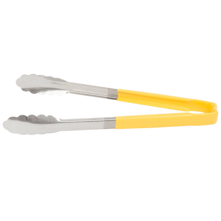 Vollrath 4781250 Jacob's Pride 1-Piece Stainless Steel Scalloped Utility Tongs with Color-Coded Kool-Touch Handle 12" - Yellow