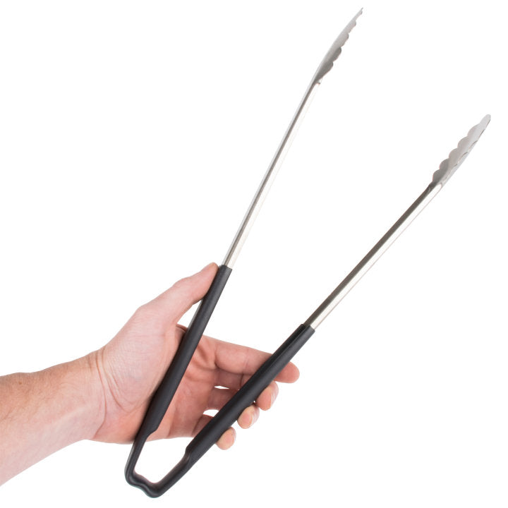 Vollrath 4781620 Jacob's Pride 1-Piece Stainless Steel Scalloped Utility Tongs with Color-Coded Kool-Touch Handle 16" - Black