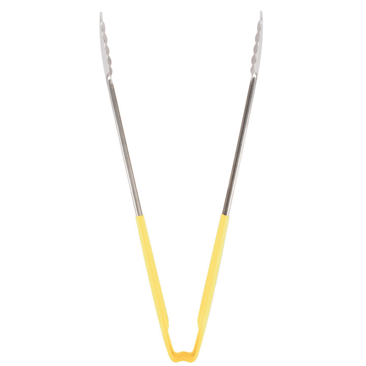 Vollrath 4781650 Jacob's Pride 1-Piece Stainless Steel Scalloped Utility Tongs with Color-Coded Kool-Touch Handle 16" - Yellow