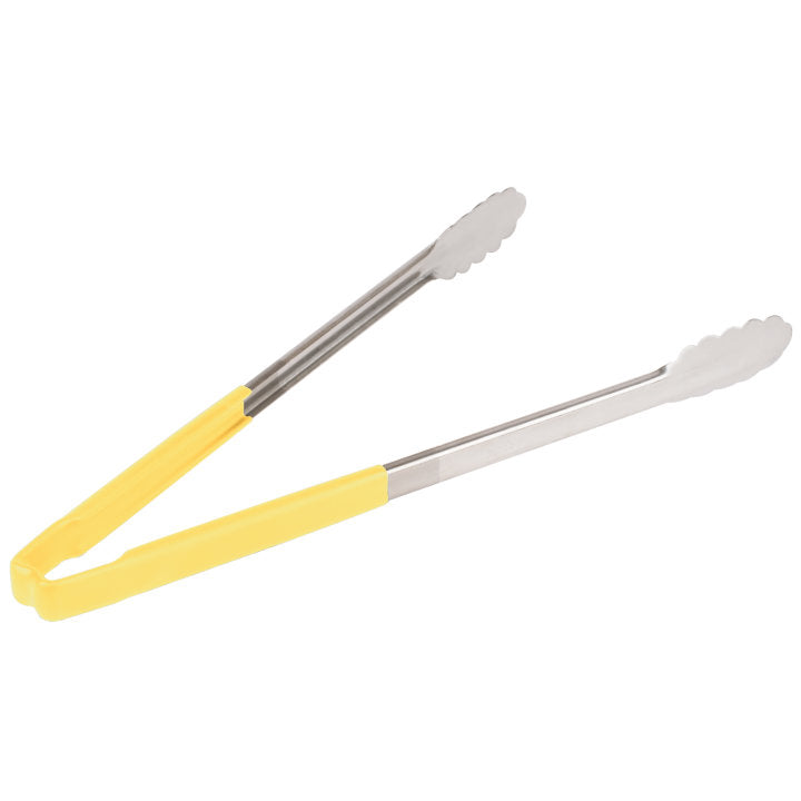 Vollrath 4781650 Jacob's Pride 1-Piece Stainless Steel Scalloped Utility Tongs with Color-Coded Kool-Touch Handle 16" - Yellow
