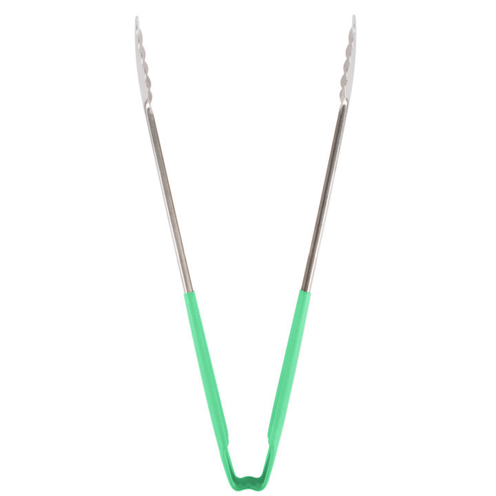 Vollrath 4781670 Jacob's Pride 1-Piece Stainless Steel Scalloped Utility Tongs with Color-Coded Kool-Touch Handle 16" - Green