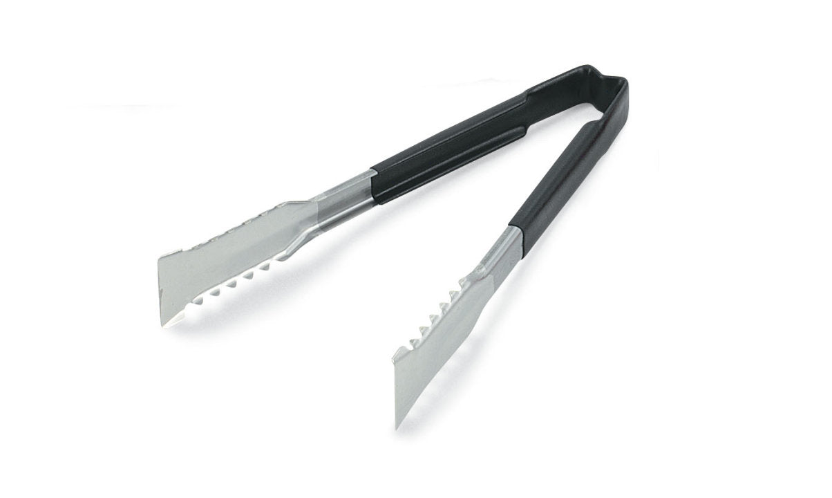 Vollrath 4790920 Jacob's Pride 1-Piece Stainless Steel VersaGrip Tongs with Color-Coded Kool-Touch Handle 9-1/2" - Black