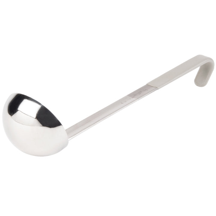 Vollrath 4980445 Jacob's Pride One-Piece Heavy-Duty Stainless Steel Ladle with 12-5/8" Gray Kool-Touch Grooved Hooked Handle 4 oz.