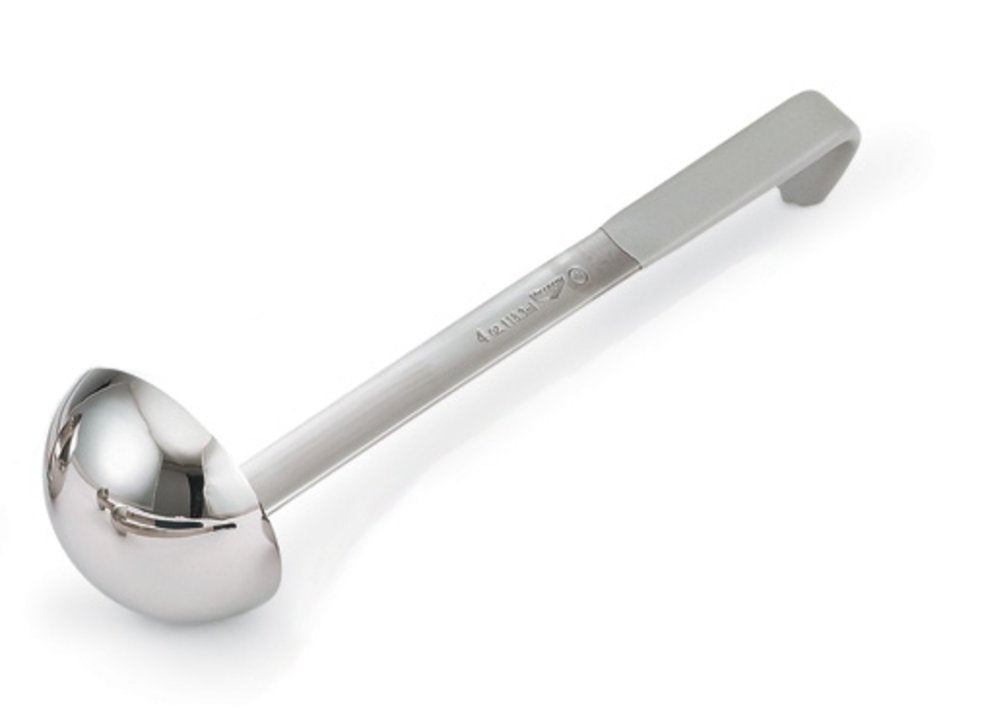 Vollrath 4980445 Jacob's Pride One-Piece Heavy-Duty Stainless Steel Ladle with 12-5/8" Gray Kool-Touch Grooved Hooked Handle 4 oz.