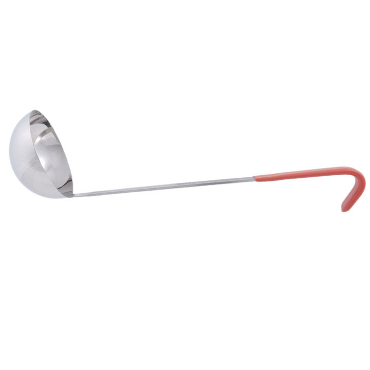 Vollrath 4980865 Jacob's Pride One-Piece Heavy-Duty Stainless Steel Ladle with 12-3/8" Orange Kool-Touch Grooved Hooked Handle 8 oz.