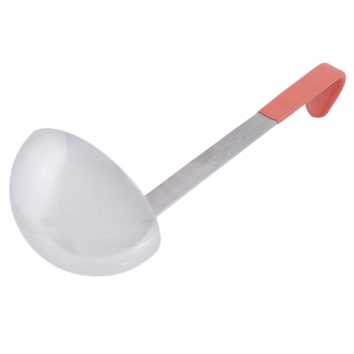 Vollrath 4980865 Jacob's Pride One-Piece Heavy-Duty Stainless Steel Ladle with 12-3/8" Orange Kool-Touch Grooved Hooked Handle 8 oz.
