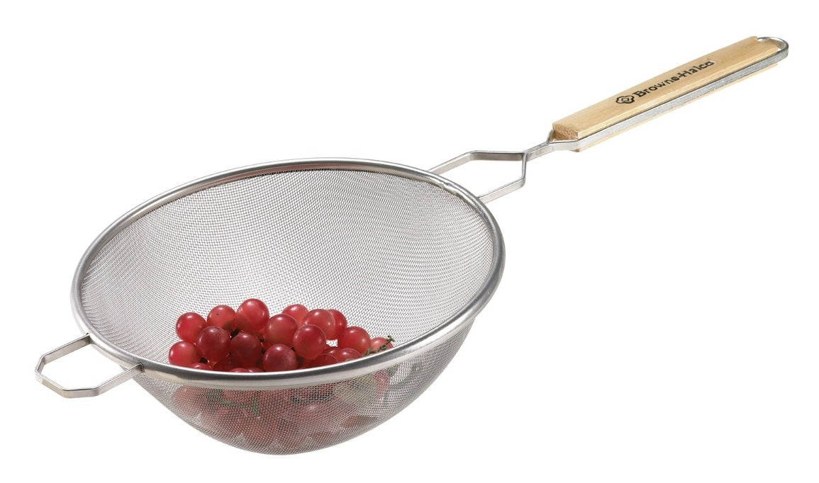 Browne 574118 Tin Medium Single Mesh Strainer with 8" dia. Bowl and 6-1/2" Wood Handle