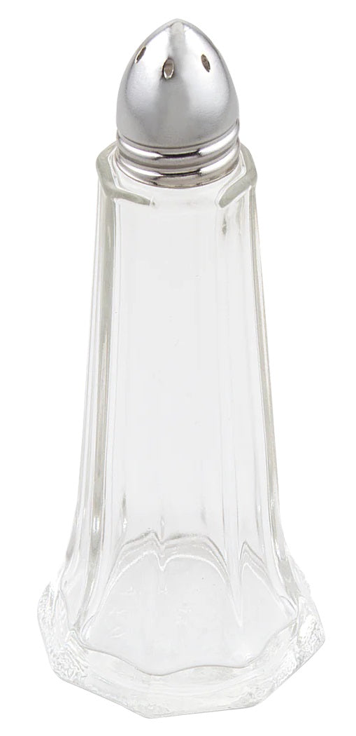 Browne 575221 Tower Glass Salt & Pepper Shaker with Chrome-Plated Top 1 oz. - Clear - 12/Set