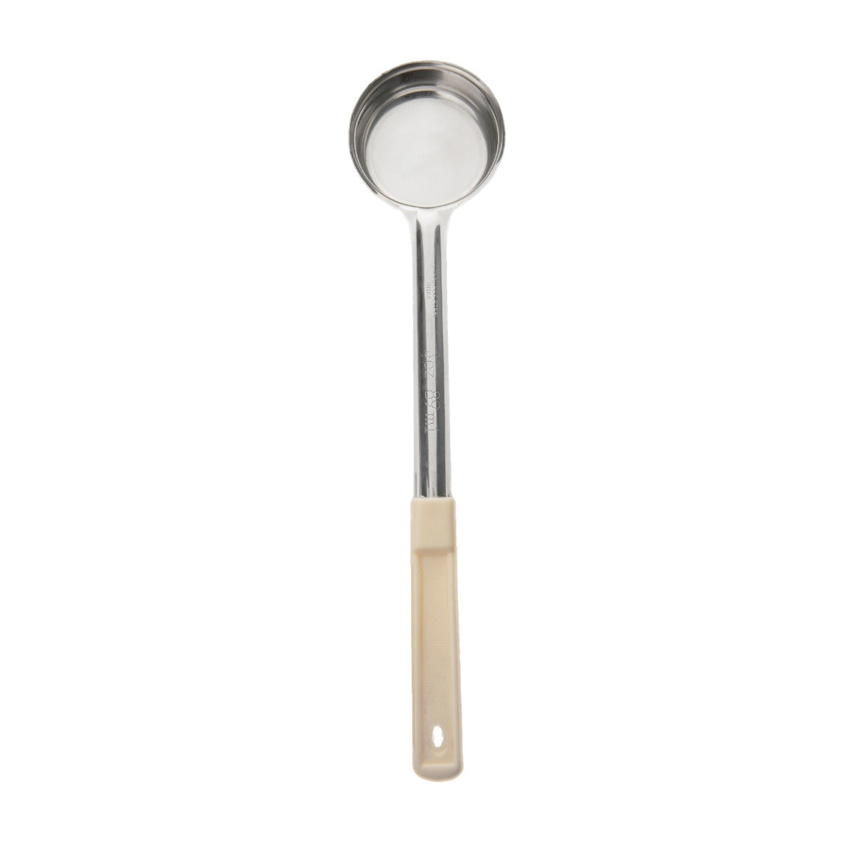 Browne 5757430 Color-Coded One-Piece Stainless Steel Solid Round Food Portioner with Beige Plastic Handle 3 oz.