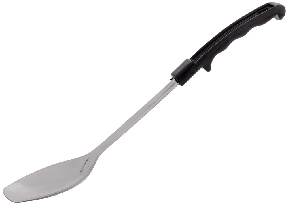 Browne 5761 Heavy Gauge Stainless Steel 3-Sided Solid Serving Spoon with Black Plastic Handle 13"