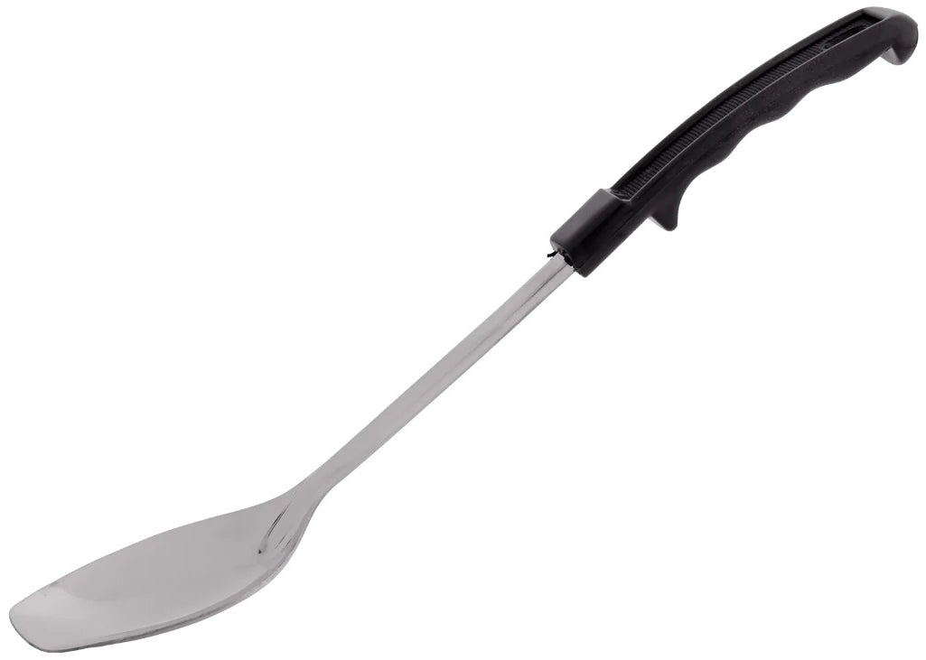 Browne 5761 Heavy Gauge Stainless Steel 3-Sided Solid Serving Spoon with Black Plastic Handle 13"