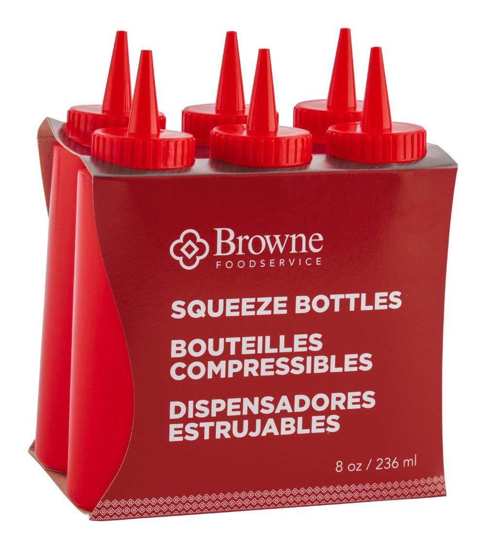 Browne 57800805 Ketchup Squeeze Bottle with No-Drip Tip 8 oz. - Red - 6/Set