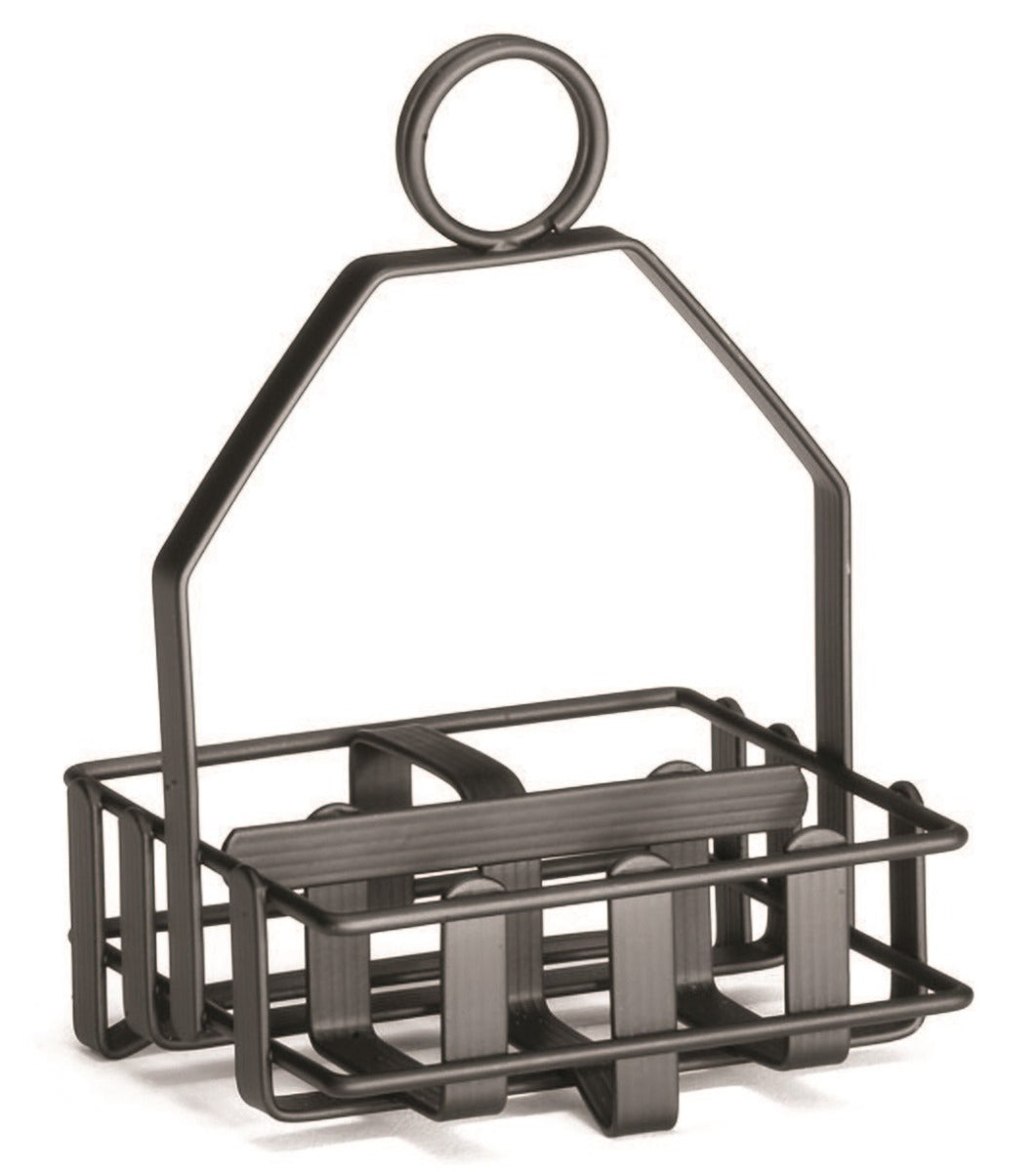 TableCraft 606RBK 3-Compartement Black Wire Salt & Pepper Shaker / Sugar Packet Condiment Rack with Merchandising Ring 4-1/4" x 4" x 6" - 6/Case