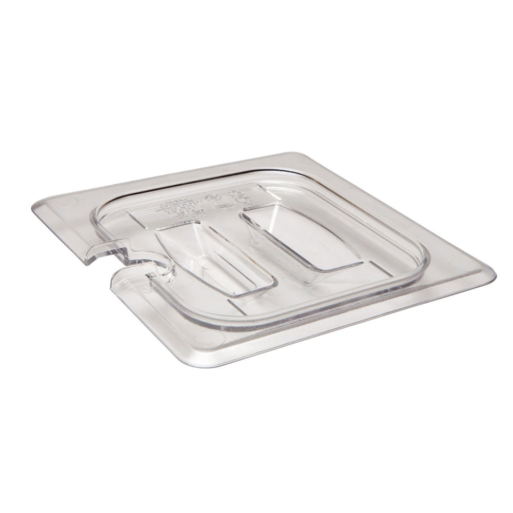 Cambro 60CWCHN135 Camwear Polycarbonate Food Pan Cover with Handle & Spoon Notch - 1/6 Size - Clear