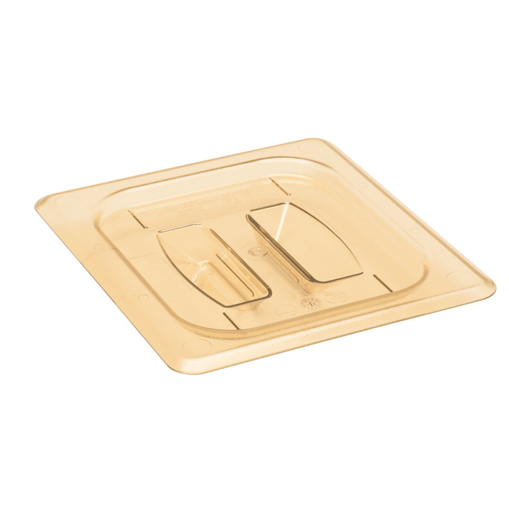 Cambro 60HPCH150 H-Pan Plastic Hight Heat Food Pan Cover with Handle - 1/6 Size - Amber