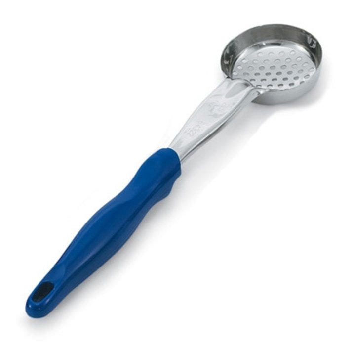 Vollrath 6432230 Jacob's Pride Color-Coded One-Piece Heavy-Duty Stainless Steel Perforated Round Spoodle Food Portioner with Blue Nylon Handle 2 oz.