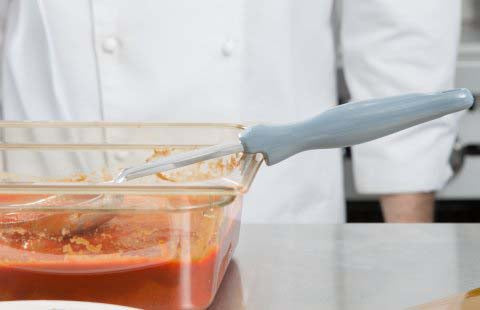 Vollrath 6432445 Jacob's Pride Color-Coded One-Piece Heavy-Duty Stainless Steel Perforated Round Spoodle Food Portioner with Gray Nylon Handle 4 oz.