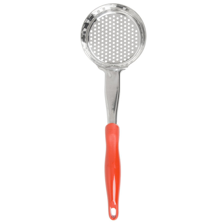 Vollrath 6432865 Jacob's Pride Color-Coded One-Piece Heavy-Duty Stainless Steel Perforated Round Spoodle Food Portioner with Orange Nylon Handle 8 oz.