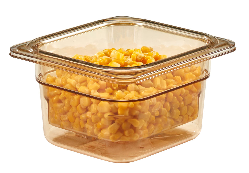 Cambro 64HP150 H-Pan High Heat Plastic Food Pan 4" Deep - 1/6 Size - Amber