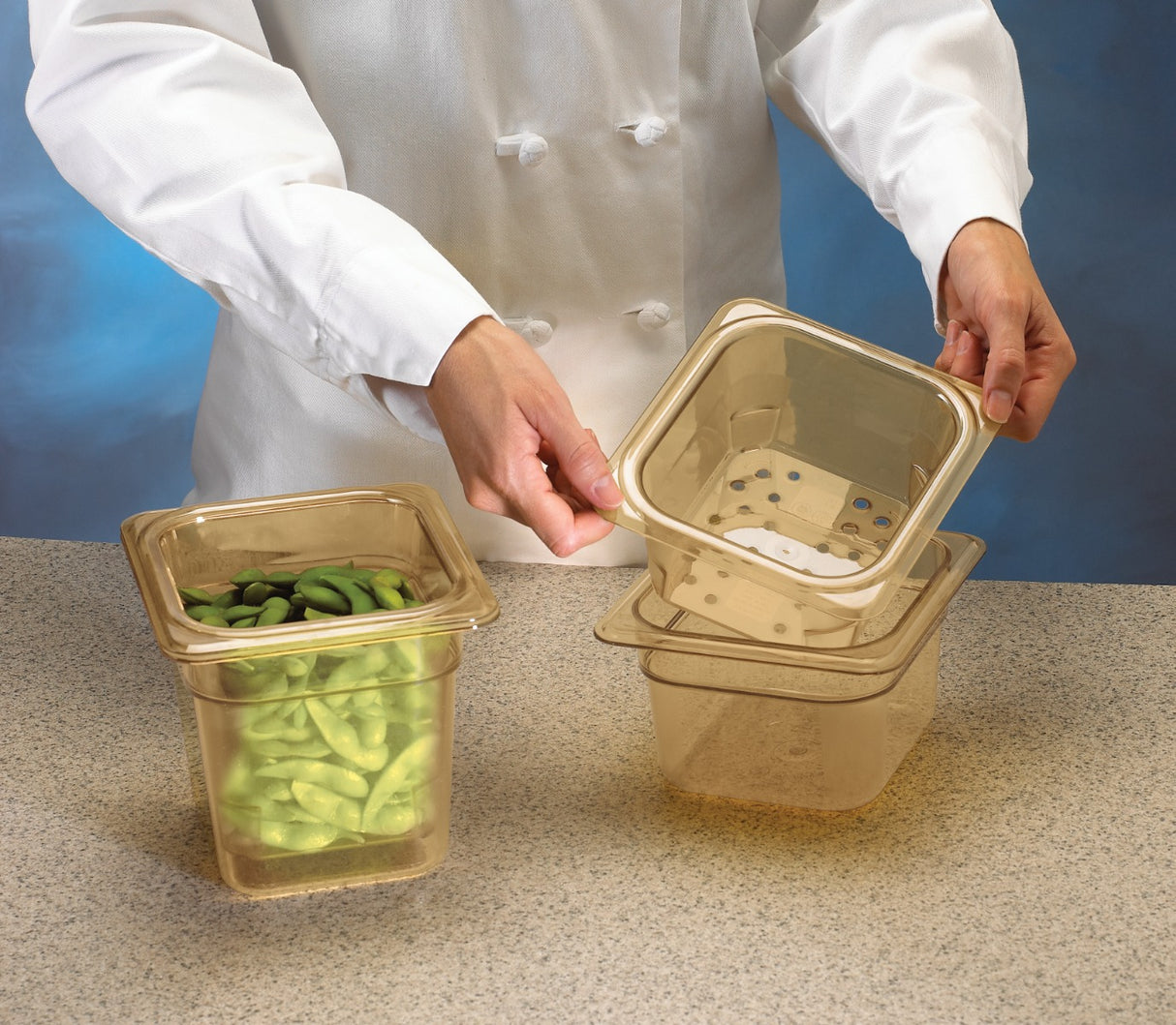 Cambro 66HP150 H-Pan High Heat Plastic Food Pan 6" Deep - 1/6 Size - Amber