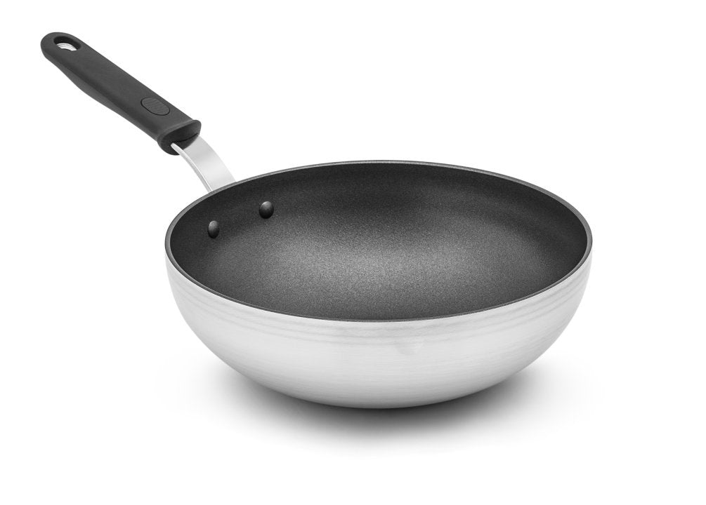 Vollrath 682311 Aluminum Stir-Fry Pan with SteelCoat x3 Nonstick Coating and Black Silicone Handle 11"