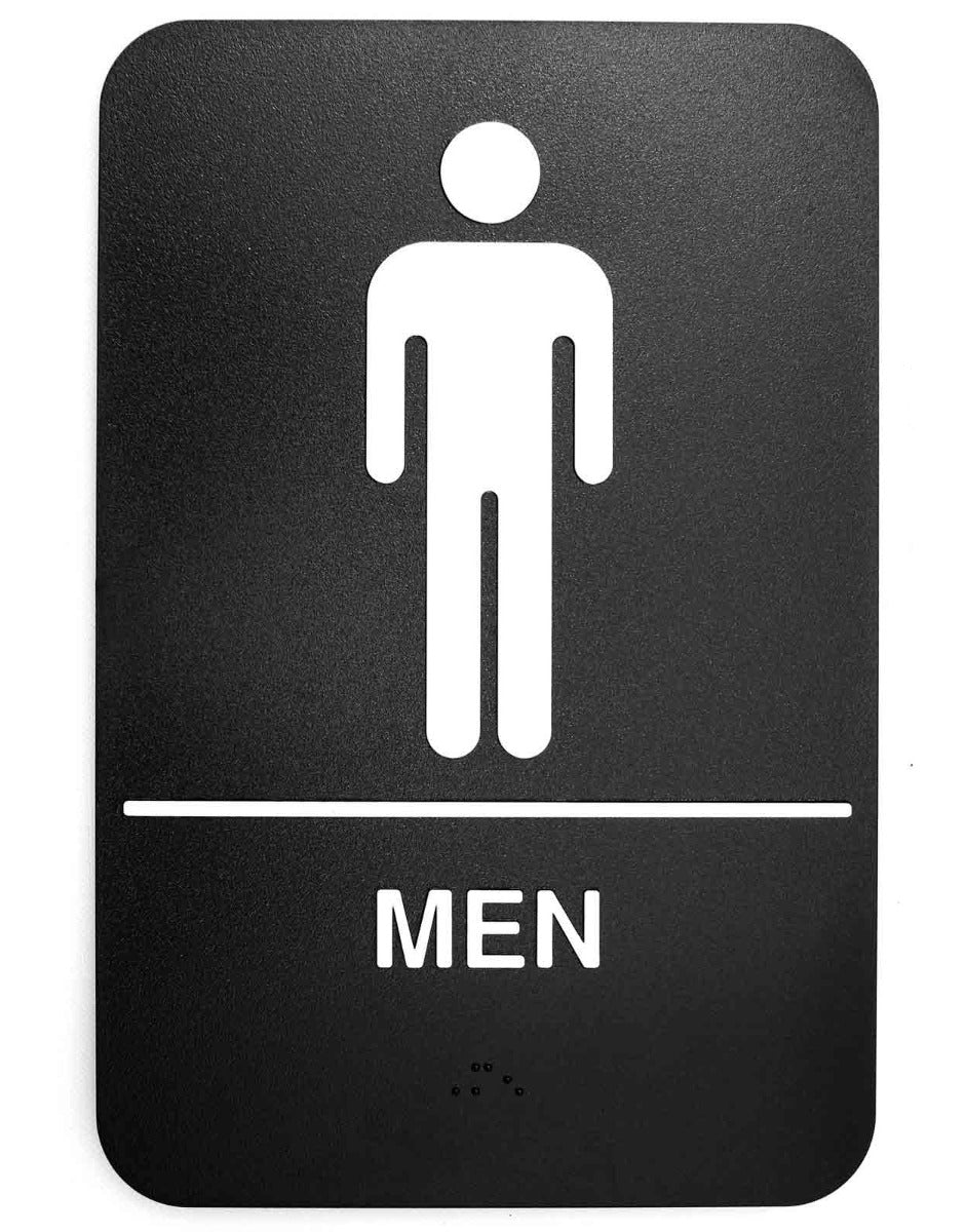 TableCraft 695635 Plastic ADA "Men" Restroom Sign with Braille 6" x 9" - Black / White