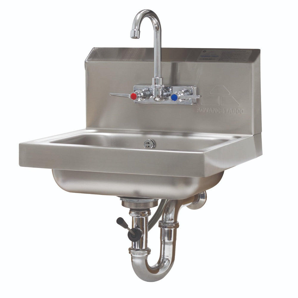 Advance Tabco 7-PS-50 Stainless Steel Hand Sink with Splash Mount Gooseneck Faucet & Lever Operated Drain 17-1/4" x 15-1/4"