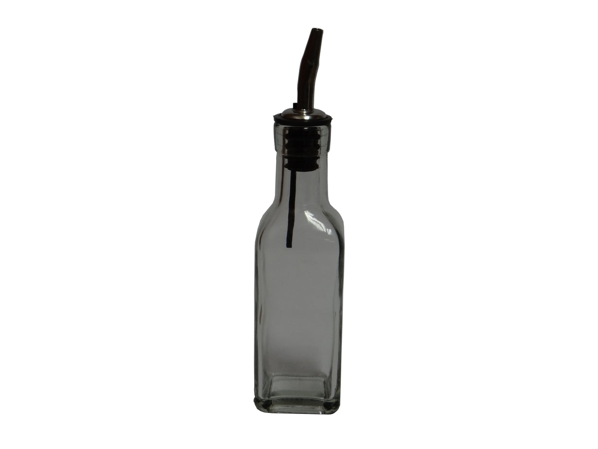 TableCraft 60125 Oil & Vinegar Glass Bottle with Stainless Steel Pourer - Clear - 6 oz